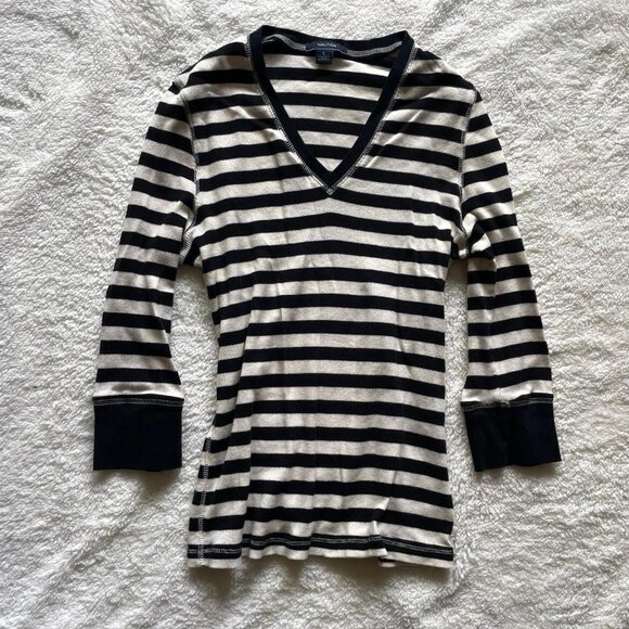 Nautica Black and White Striped 3/4 Sleeved Top - Picture 1 of 6